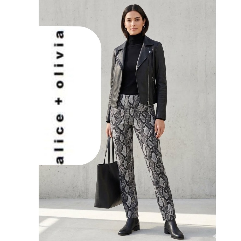 Alice + Olivia Snakeskin Print High Waist Slim Pants Grey Black Sz 4 Baddiecore